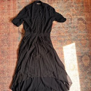 Scotch & Soda Black Polka Dot Midi High-Low Cut Dress